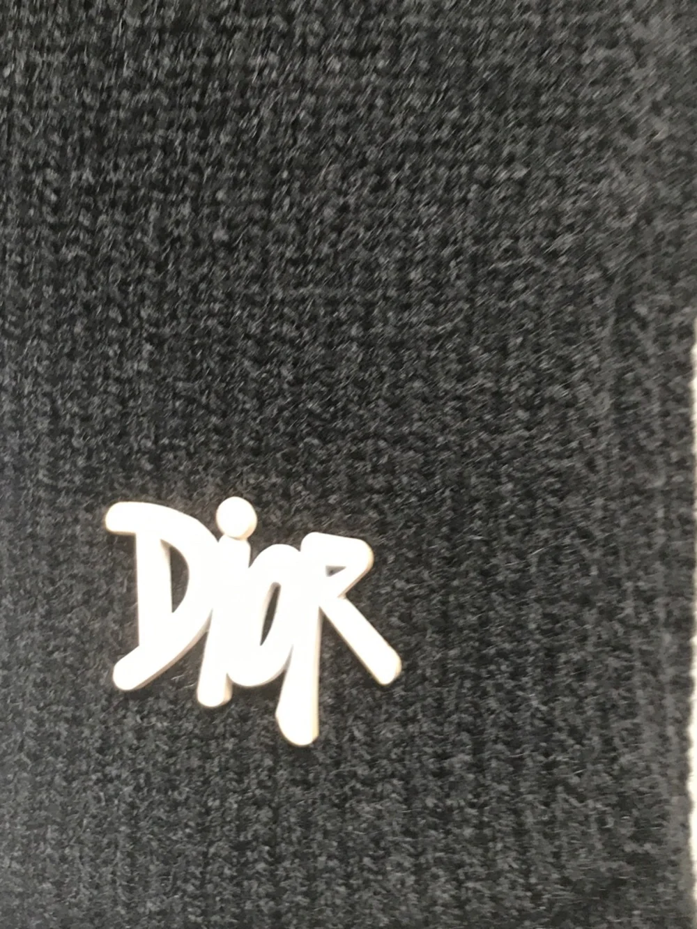 WOMENS BLACK WOOL SCARF RECTANGLE STONE 'DIOR' LOGO